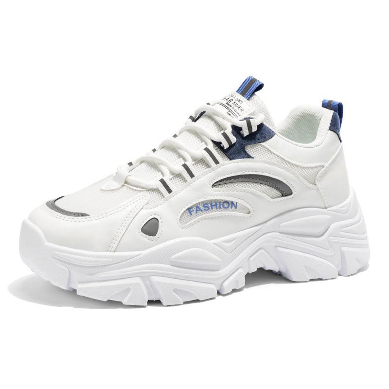 Dad Shoes: Men's Trendy Breathable Mesh Sneakers, Versatile Thick-Soled White Casual Summer Sports Footwear.