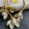 European-American Style Gold-Plated Magnolia Flower Jewelry Set: Elegant Necklace & Earrings for Women