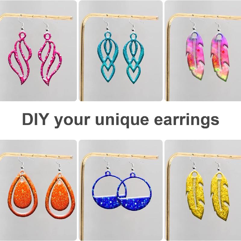 Earring Silicone Molds Kit, Silicone Molds for Resin Jewelry Casting Molds with Earring Hooks for DIY Unique Earrings Molds
