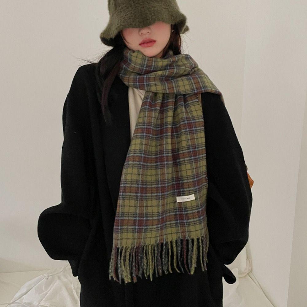 Tassel Winter Cashmere Scarves Plush Cape Wraps Retro Long Shawl  Autumn Winter