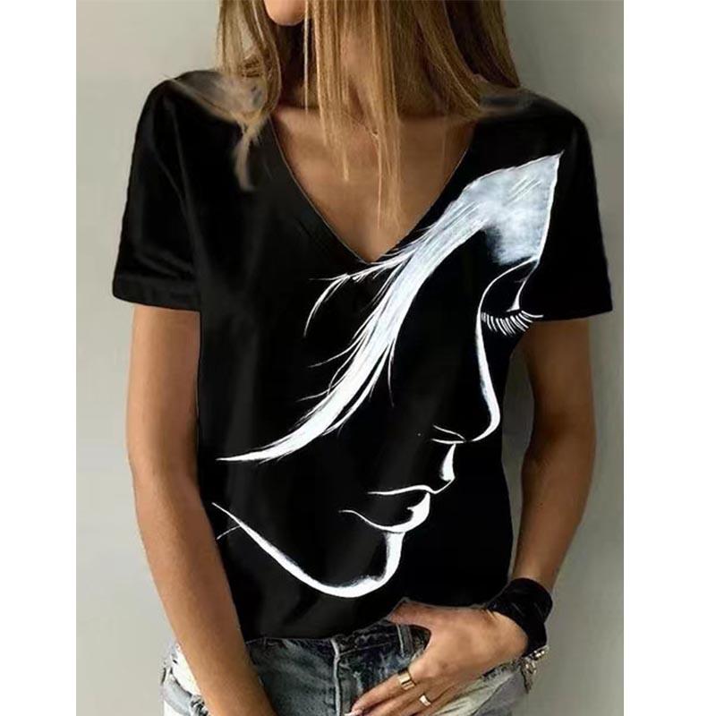 

Женские топы с короткими рукавами и градиентом, женские топы с V-образным вырезом, свободная футболка, повседневная рубашка 2XL белый