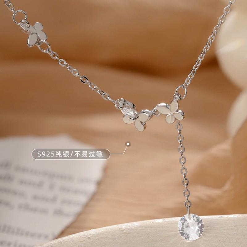 Sterling Butterfly Tassel Anklet With Rhinestone Accents Women Boho Chic Foot Jewelry