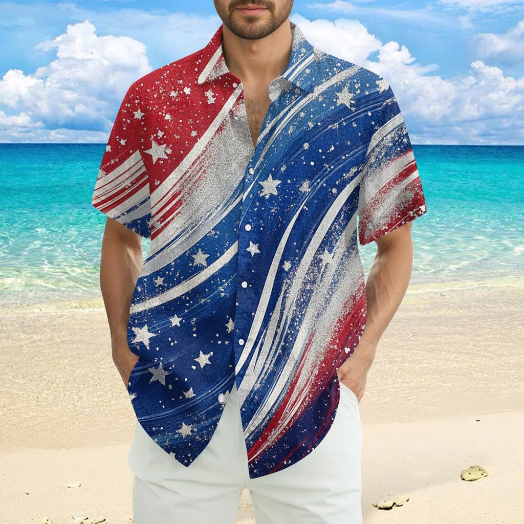 Men's Casual Casual Independence Day Print Short-sleeved Shirt