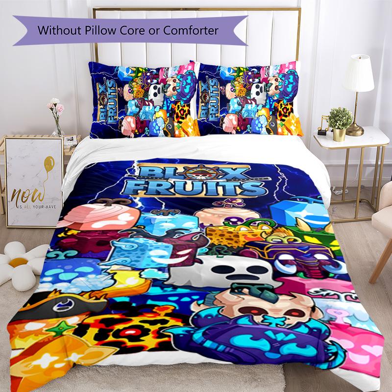 Blox Fruit 3pcs Bedding Set Duvet Cover Closure Includes 1 Duvet Cover & 2 Pillowcases for All Seasons Bedroom Home Dorm Decor