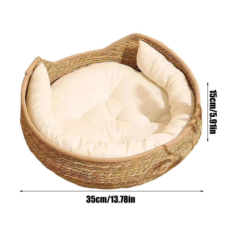 Woven Cat Bed Cat Woven Nest Bed with Soft Cushion and Pillow All Season Weaving Pet Sleeping Resting Scratching Furniture