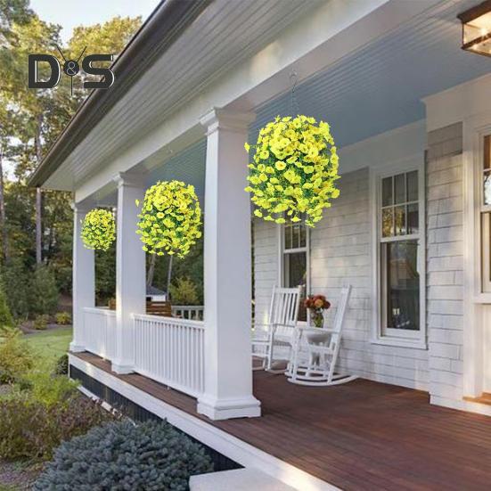 3Pcs Hanging Artificial Morning Glory UV Resistant Realistic Fake Silk Flower Wedding Party Indoor Outdoor Garden Wall Hanging Faux Flower Decoration