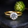 Round Cut Moissanite Engagement Ring – Yellow Gold Plated Solitaire Wedding Band, Classic Anniversary Ring, Promise Ring Jewelry Gift for Women