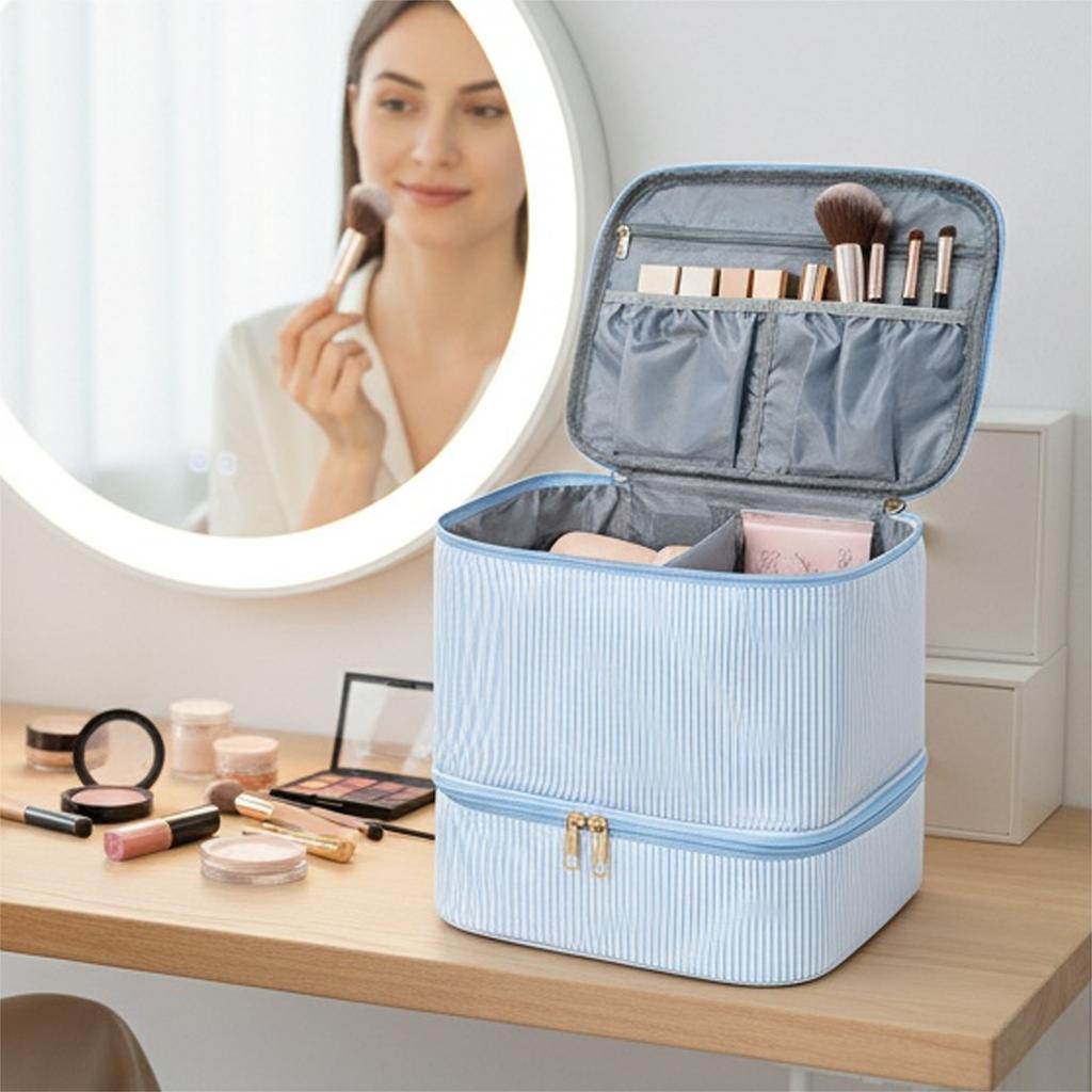 Double Layer Pu Leather Nail Polish Storage Organizer with Handles Gel Nail Polish Bag for Women Manicure Supplies