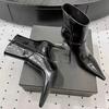Fashion Autumn Winter Fashion Patent Leather Strap Buckle Women Ankle Boots Elegant Pointed Toe Stiletto High Heels Chelsea Boots Shoes