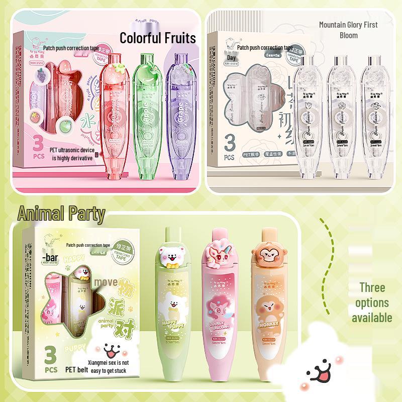 Party Animals Correction Tape for Kids, Portable & Replaceable Core