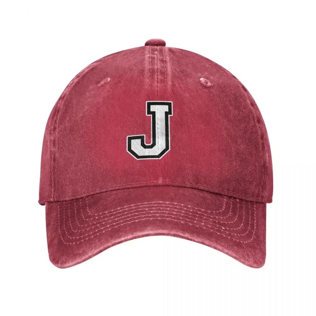 White Letter J Personalized Retro Denim Washed Baseball Caps For Men Cowboy Sunscreen Hats Rock Mens Snapback Cap
