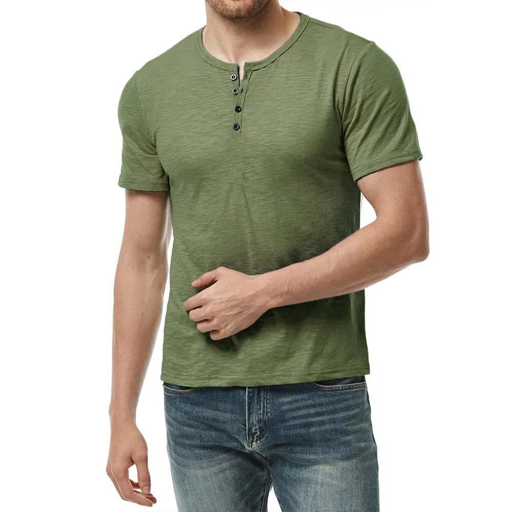Men's Short-sleeve T-shirt Henley Collar Summer Casual Solid Color T Shirt for Men Polo High Quality Mens T-shirts