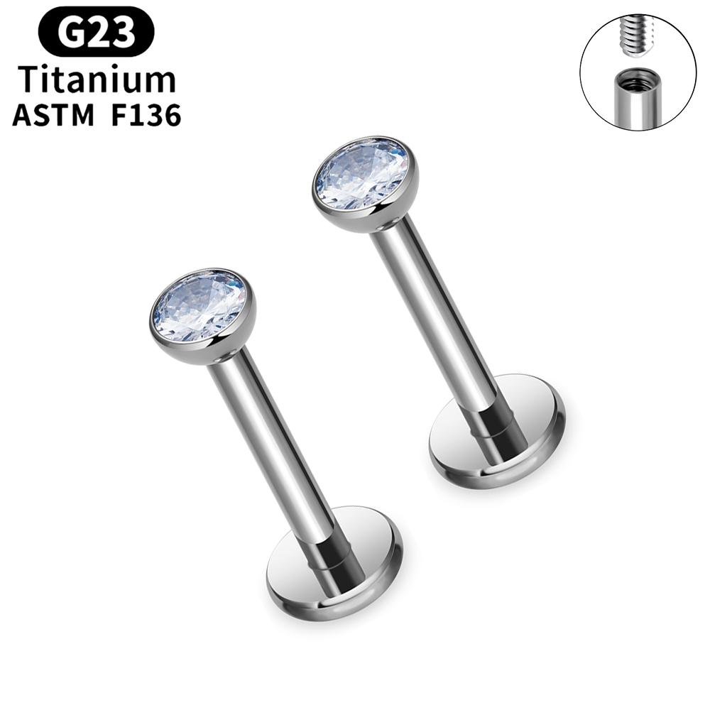 2pcs Titanium 16g Lip Labret Piercing Crystal Ball Monroe Lip Stud Helix Conch Tragus Cartilage Earrings 2/3/4mm CZ Body Jewelry