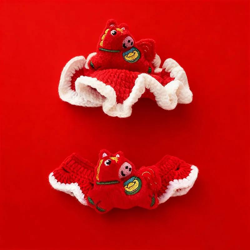 

Festive Red Chinese New Year new fashion 2026 Year of the Horse Pet Set: Knitted Hat + Scarf for Cats/Dogs, Animal Decor Pet S красный