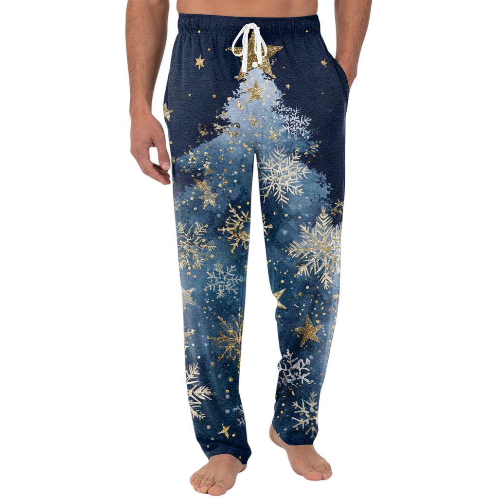 Men's Knitted Fashion Print Pocket Casual Pants Pajama Pants