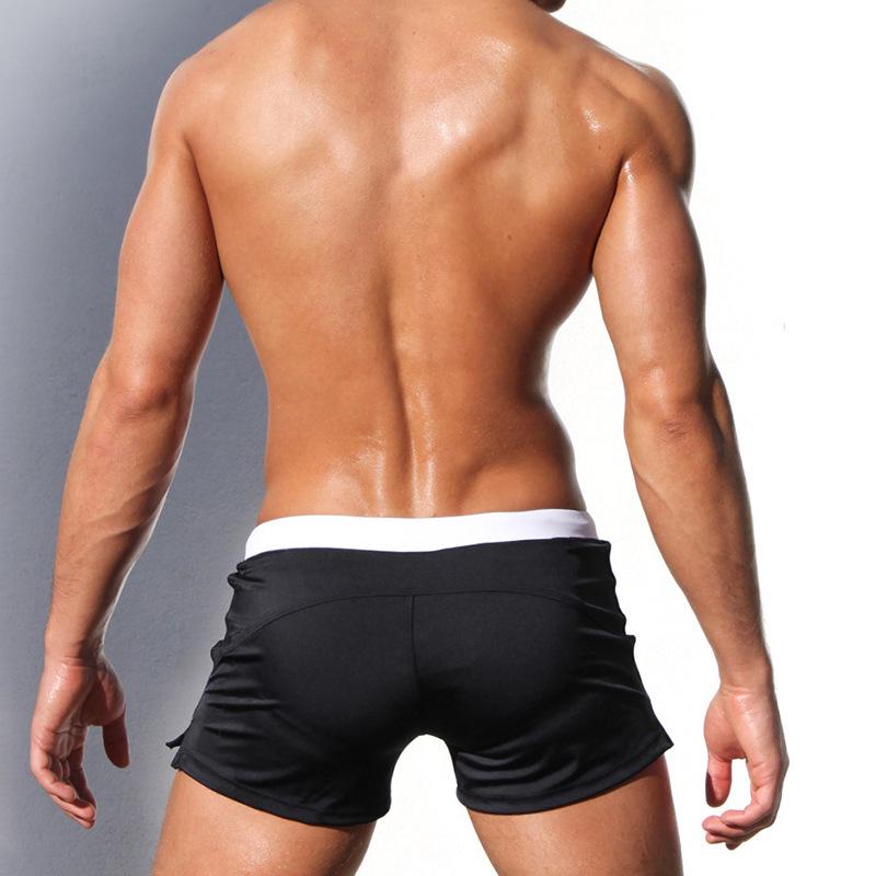 UXH Men's Stylish Stripe Quick-Dry Nylon Swim Trunks with Pockets