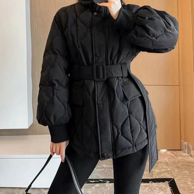 

Women s Autumn and Winter Solid Color Waisted Simple Jacket Temperament Warm Design Round Collar Jacket XL чорний