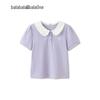 Balabala Girls' 2026 Summer Doll Collar Short Sleeve T-Shirt