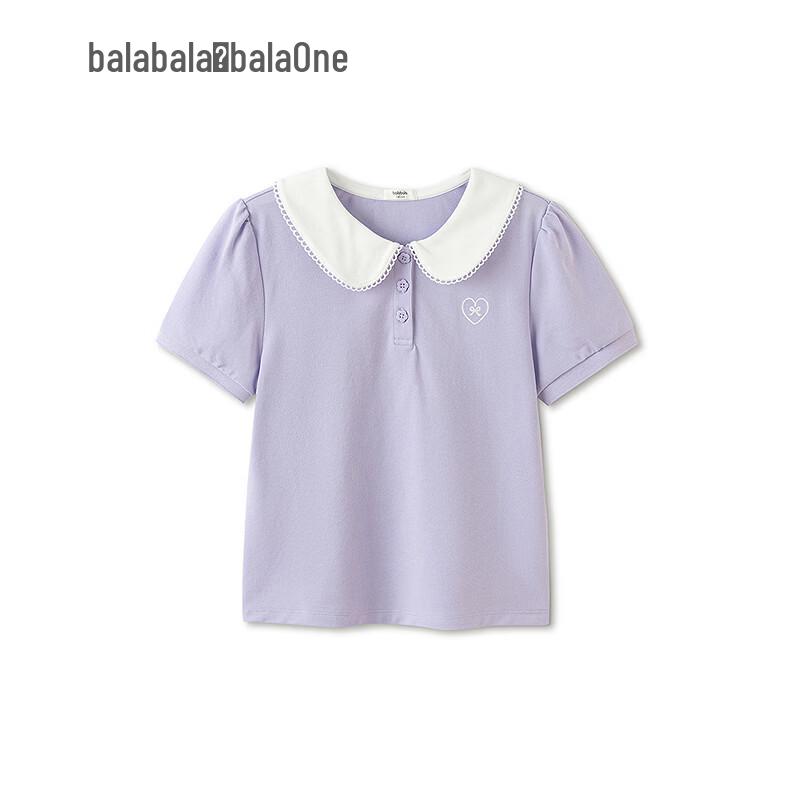 Balabala Girls' 2026 Summer Doll Collar Short Sleeve T-Shirt