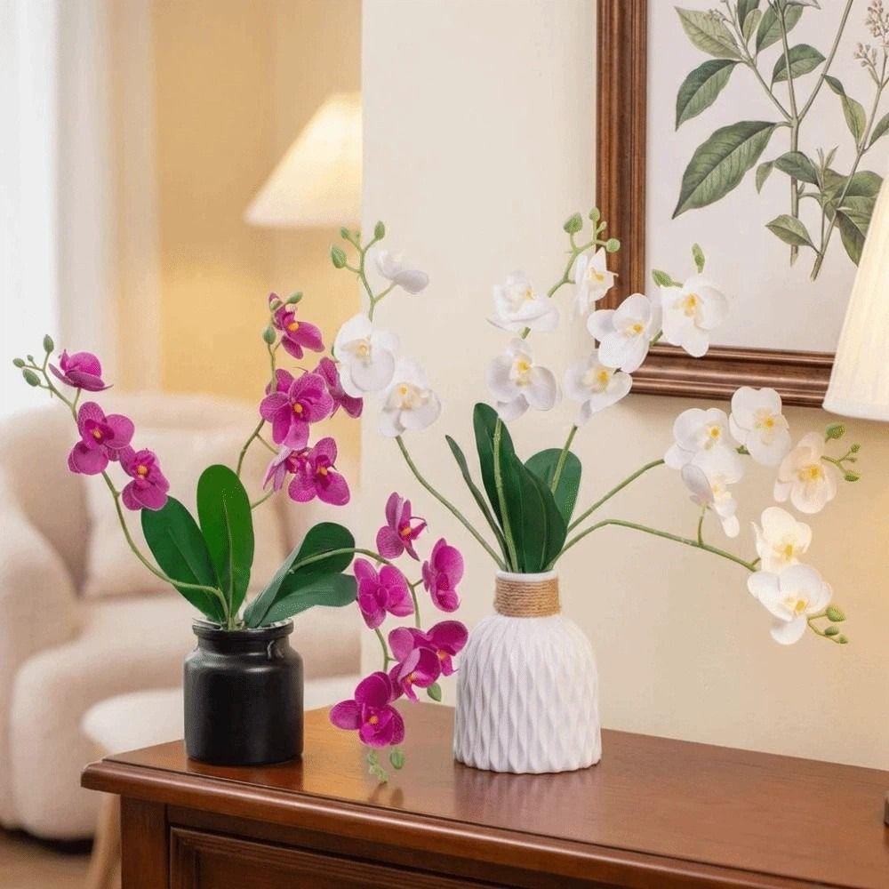 Realistic Simulation Orchid Flowers 5 Heads Fake Flower Artificial Orchid  Outdoor Garden Decor