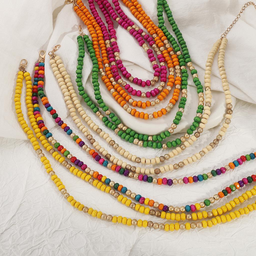 Tooxika Colier cu mărgele din lemn Bohemian Rainbow Guardian, colier cu mărgele, vară, dopamină, colier chinezesc nou