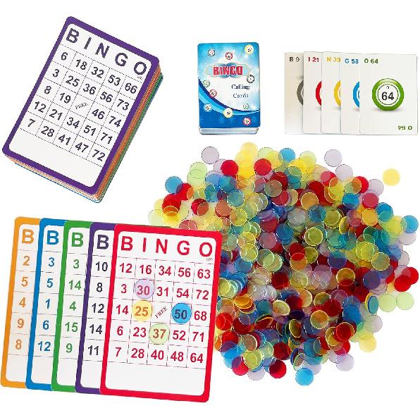 Yuanhe Complete Bingo Game Set - 100 Bingo Cards,1000 Chips and Deck of Calling Cards for Family,Large Groups,Parties,Game Nights