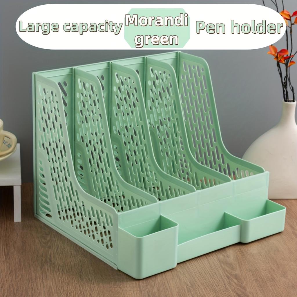 4-Compartment Detachable Desktop File Organizer, PP Material, Space-Saving Office Supplies and Document Storage Box