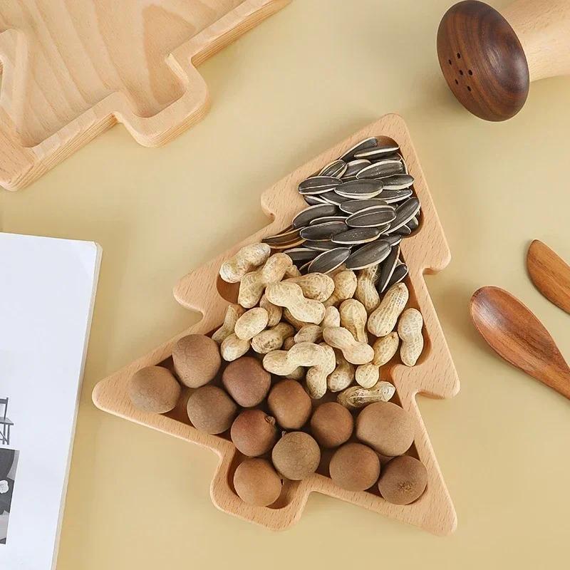 Wood Christmas Tray Elk Christmas Tree Hat Pattern Candy Dish Platter Cartoon Pallet Salad Sashimi Sushi Nut Snack Dessert Tray
