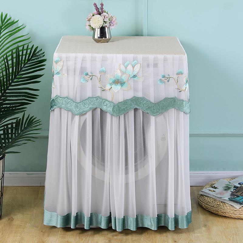 1PC Washing Machine Cover Dustproof Polyester Protective Fabric Cover Handmade Embroidered Floral Patterns Gauze 8 Styles