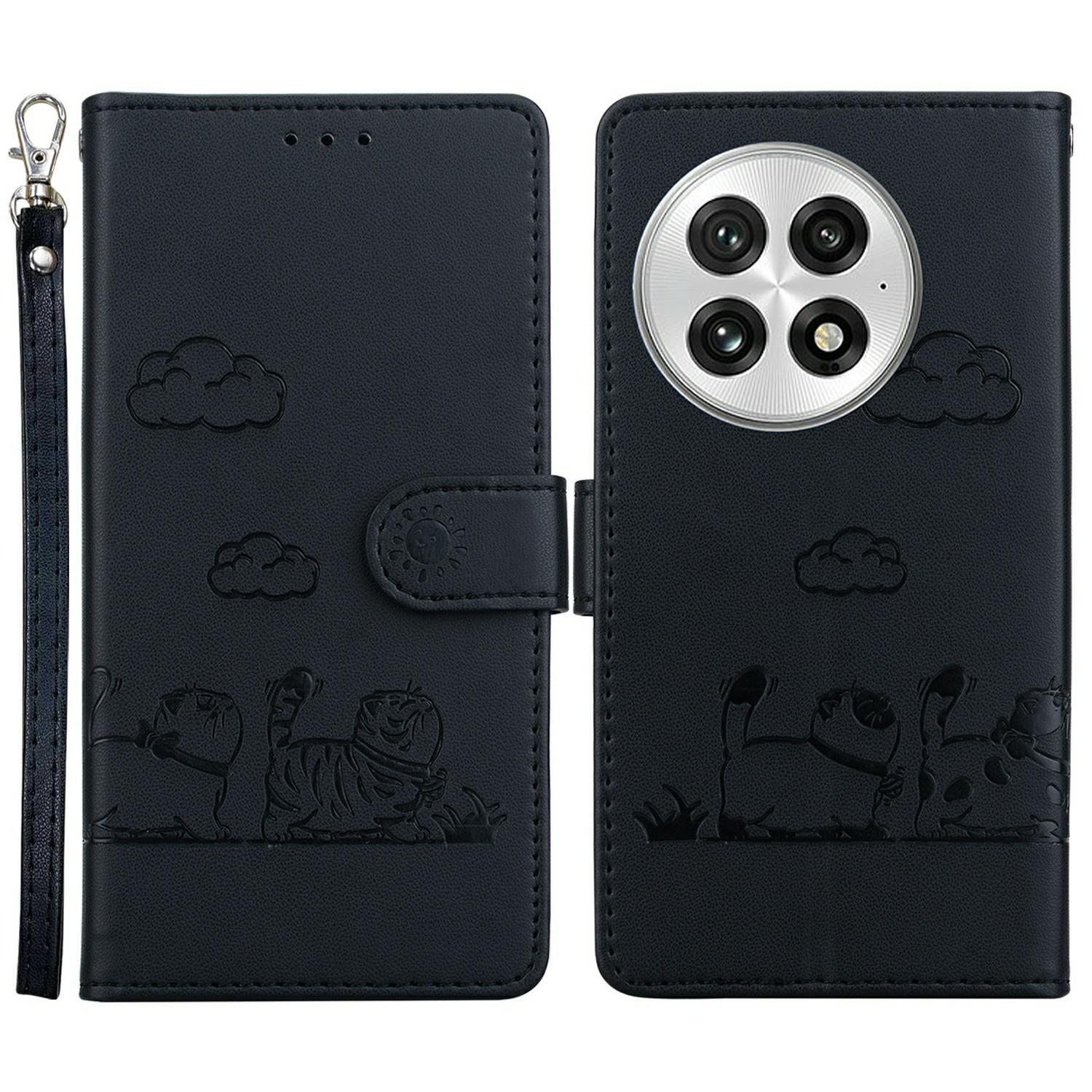 

For OnePlus 13 Case RFID Blocking Kitten Pattern TPU+PU Leather Phone Cover Black