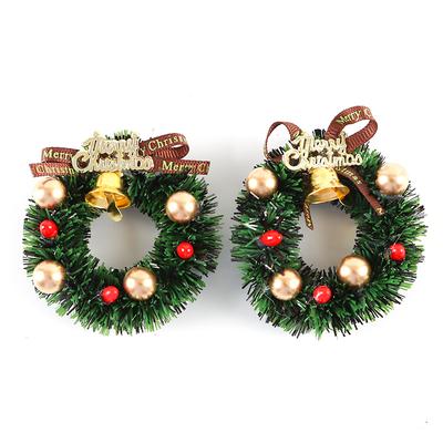 (2 Pcs)55*55mm Mini Wreath Pendant Merry Christmas Bell Wreaths Gift Wrapper Christmas Accessories Phone Pendants Decoration