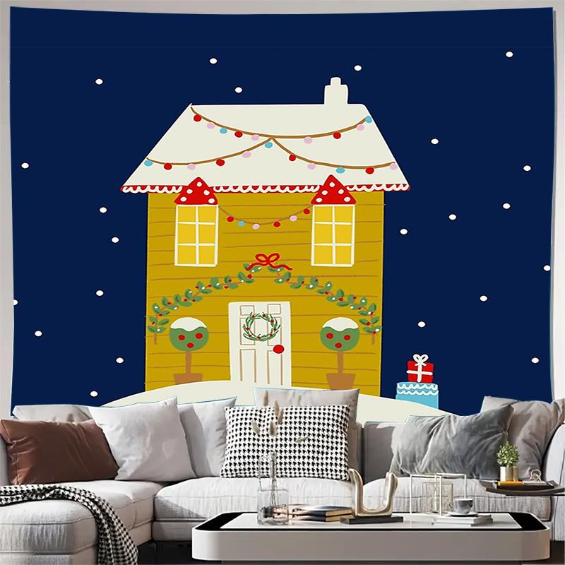 

Cozy Christmas Cabin Tapestry Wall Hanging Forest Landscape Home Decor Holiday Dorm Room Aesthetic Wall Art Gift 74x94cm(29x37in)