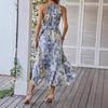 European and American fashion printed neck bohemian dress summer explosion leisure vacation dress