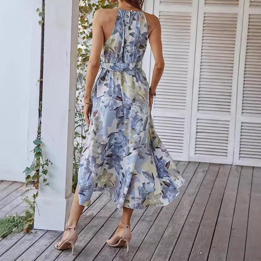 European and American fashion printed neck bohemian dress summer explosion leisure vacation dress