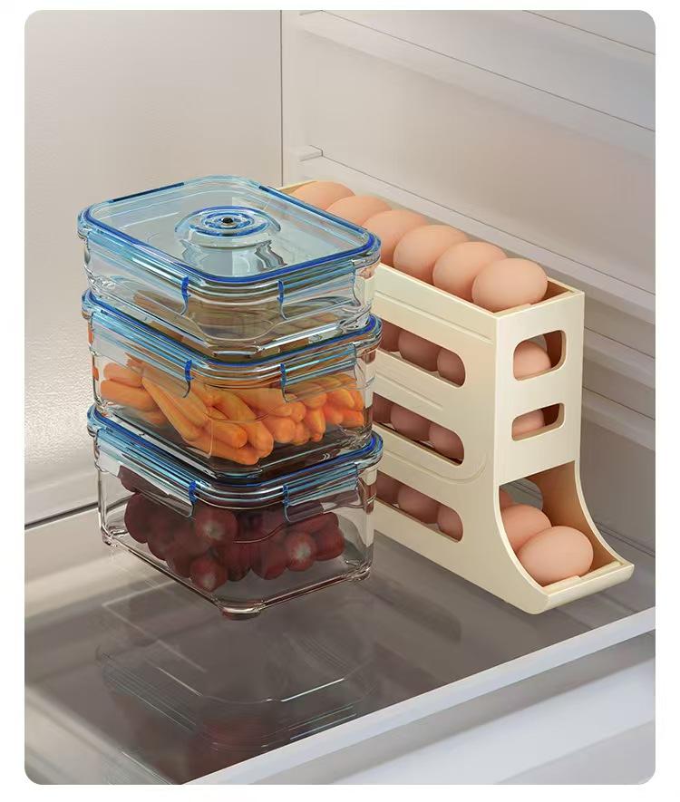 Shelves for Eggs Refrigerator, 4 Levels, and a Dispenser of Eggs  Organizer Egg the Refrigerator Rolling Machine for Kitchen