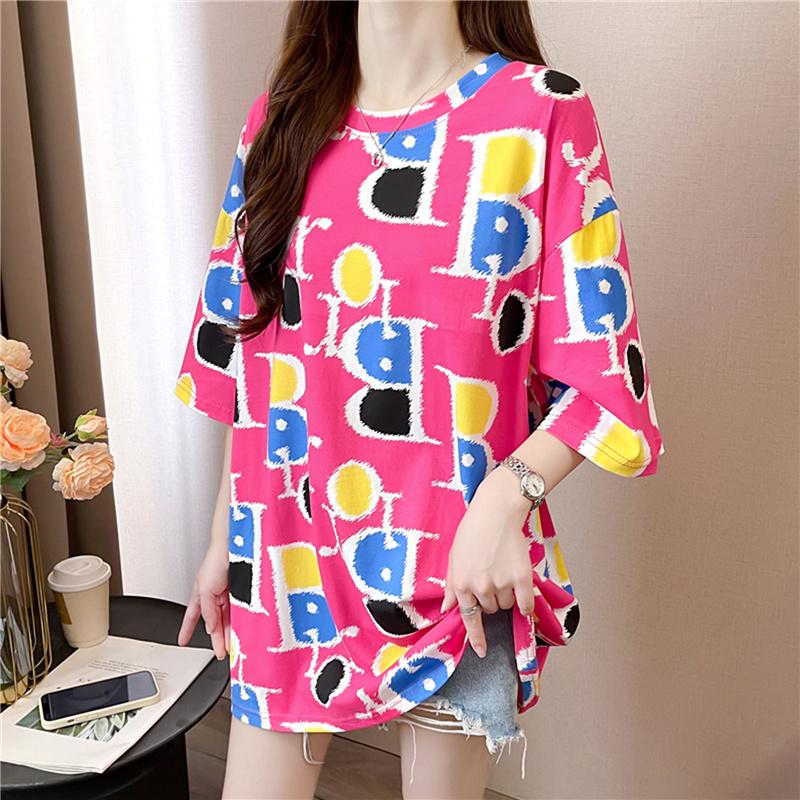 

Летние розово-серые футболки с буквенным принтом и половиной рукавов для женщин, большие корейские топы с графикой y2k, длинная футболка, уличная одежда, женская одежда в стиле Харадзюку