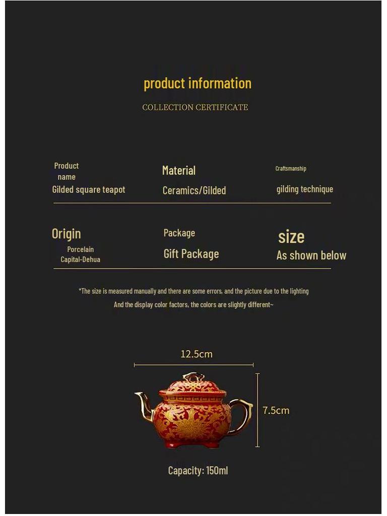 Hand-Painted Enamel Gilded Square Ceramic Teapot Set with Gift Box