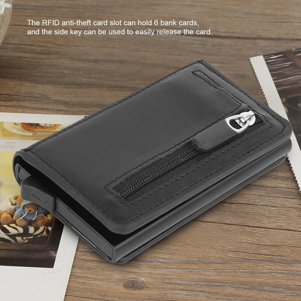 Fashion Portable Unisex PU Leather RFID Blocking Card Bag Holders Anti Theft Change Purse Wallet(Black )