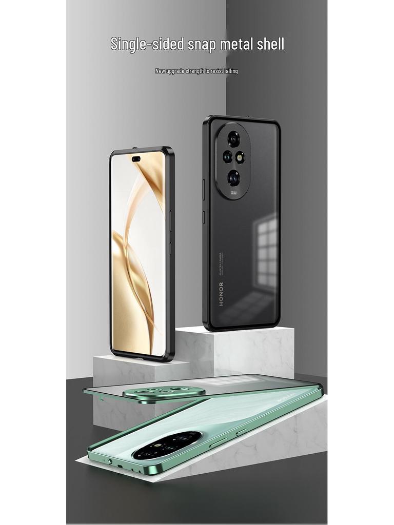 Honor 400pro Metal Frame Phone Case: Snap-Button, Frosted Back, Protective Mirror.