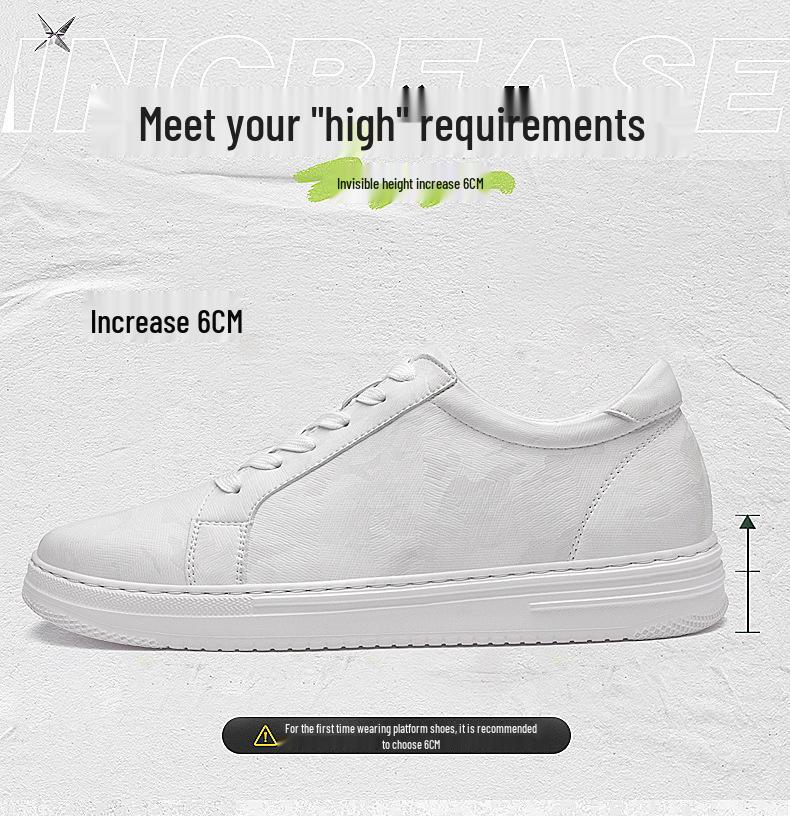 Men's Plus Size Autumn Height-Boost 6CM Leather Sneakers - Fashionable Casual White Shoes