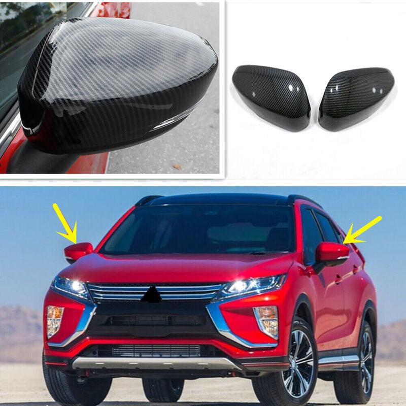 For Mitsubishi Eclipse Cross 2018- Rearview Side Mirror Cover Wing Cap Exterior Door Rear View Case Trim Carbon Fiber Look