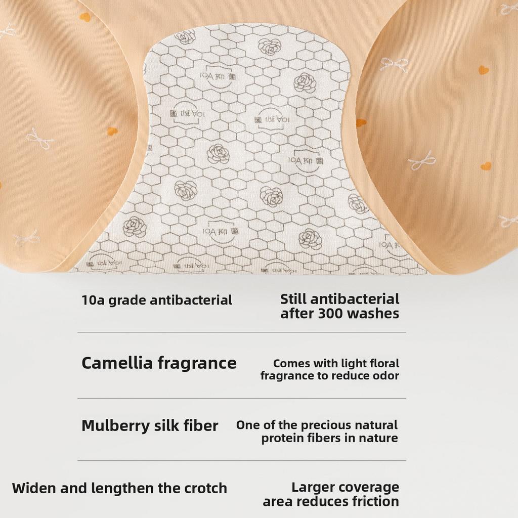 Ladies Spring and Autumn New Print Camellia 10A Antibacterial Crotch Peach Hip No Trace Briefs