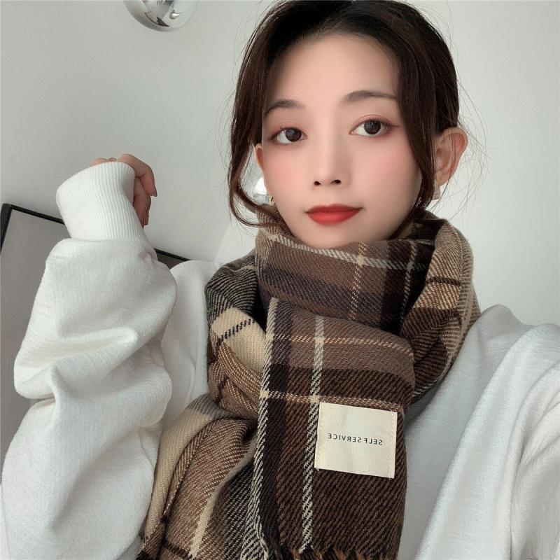 Scarf Women's Winter Christmas Imitation Cashmere Double Sided Red Plaid Scarf Scarf Shawl Thick Warm Green Student