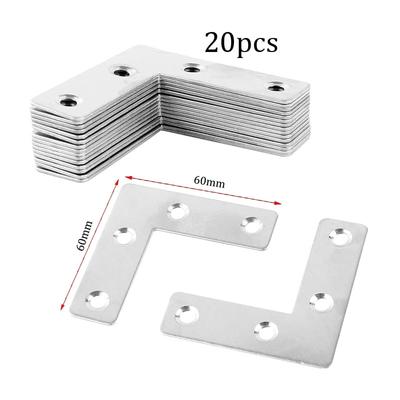 20pcs L Shape Brackets Flat Corner Brace Plates Metal Repair Stainless Steel Plates for Wood Fixing Connector Fixing Brackets