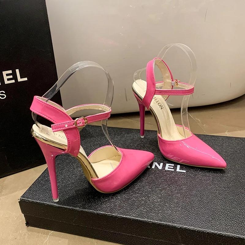 Fashion Summer Women's Sandals 12cm Super High Stiletto Heels Ankle Strap Sandals Large Size Women Hollow Pointed Toe Party Heels Shoes
