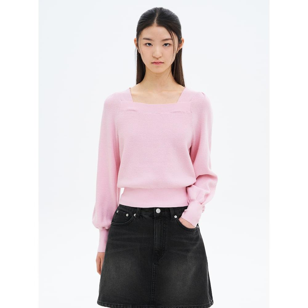 8SECONDS Square Neck Voluminous Sleeve Pullover Light Pink
