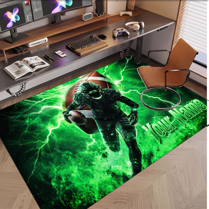 American Football Theme Soft Crystal Velvet Rug Custom Name & Text Print Non Slip Floor Rug for Bedroom Living Room