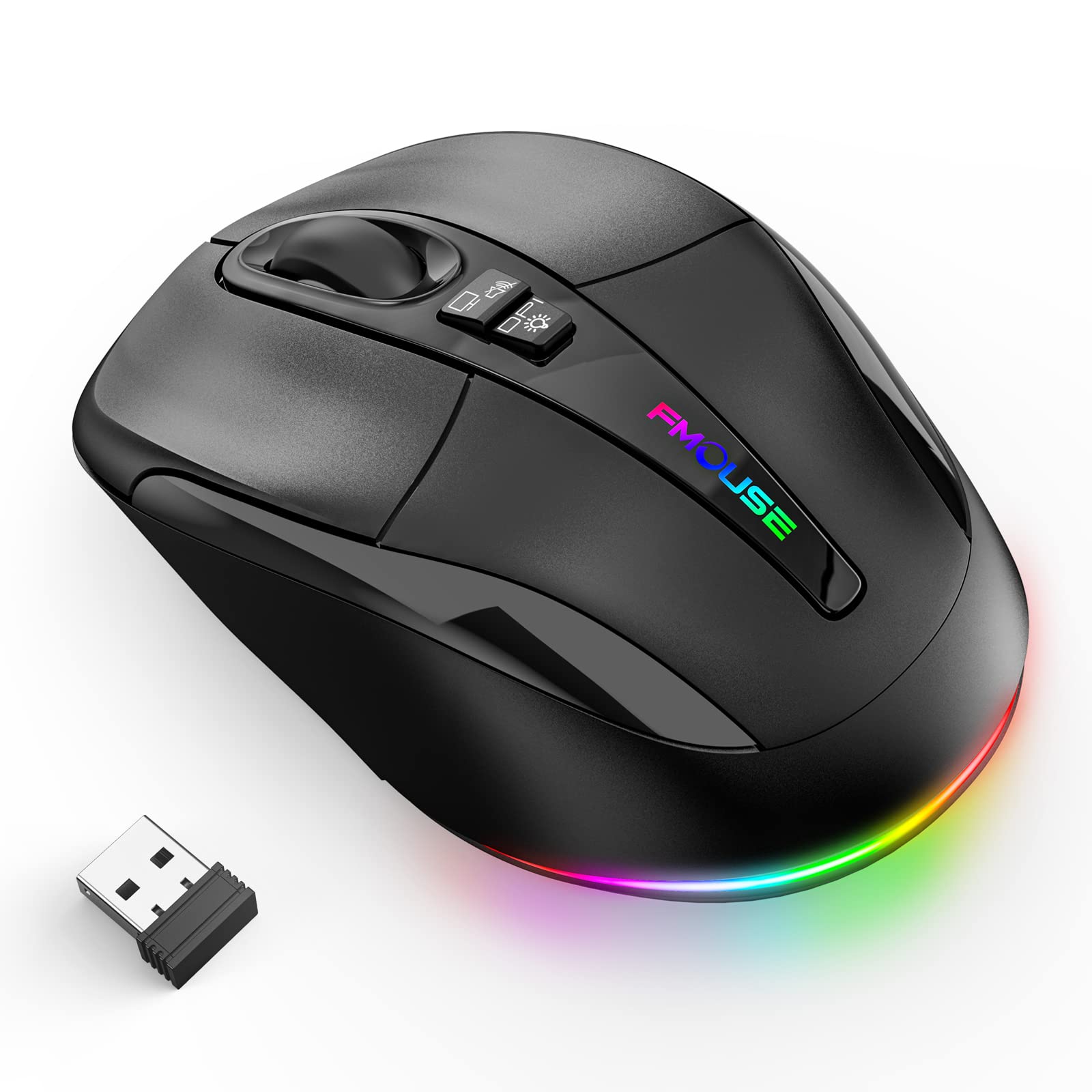 

2023 FMOUSE Bluetooth Rechargeable Silent Wireless Breathing Mute Desktop Back 4 DPI Up to 2400 5 Compatible with Microsoft and Japanese Instruction чорний