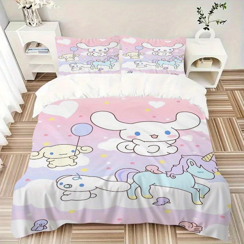 3pcs Unicorn and Cinnamoroll Printed Quilt Set - Soft and Comfortable Quilt Cover for Bedroom, Guest Room Decorative Bedding Set W113