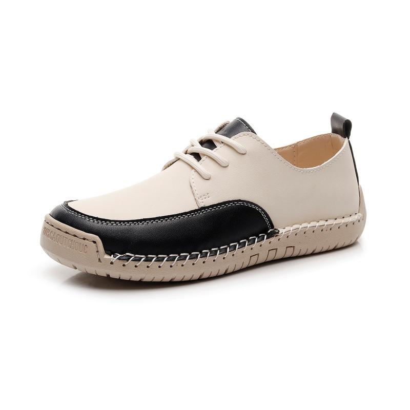 Men s Plus Size Hand-stitched Leather Casual Shoes with Non-slip Outsole 42 чёрный